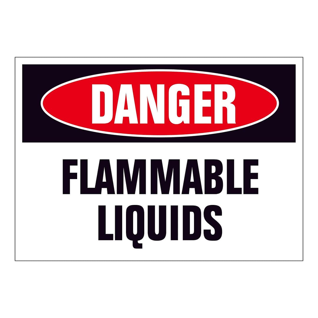 Danger Flammable Liquids sign with bold red and black hazard warning for workplaces, labs, and storage areas.
